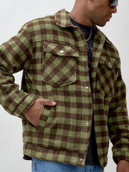 Куртка рубашка шерстяная в клетку мужская демисезонная зеленого цвета 58566Z