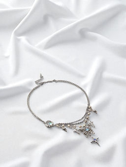 Колье Бабочка звёзды, белое в серебре, 40 см