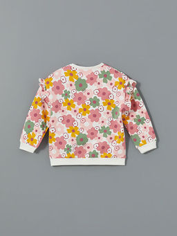 Bisiklet Yaka ?i?ekli K?z Bebek Sweatshirt ve E?ofman Alt 2li