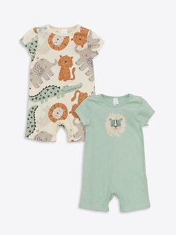 Bisiklet Yaka Bask?l? Penye Tulum 2li