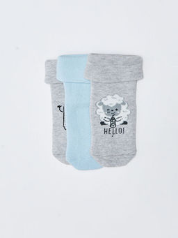 Desenli Erkek Bebek Havlu Soket ?orap 3l?