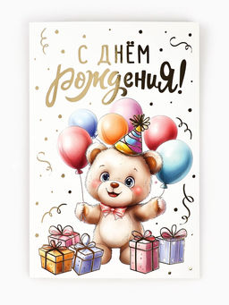 Цена за 10 шт. Открытка «С днём рождения», тиснение, 12×18 см