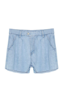 Ac?k Mavi %100 Tencel Pileli Yuksek Bel Sort TWOSS24SR00187 - Trendyolmilla фото 7