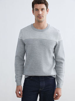 Bisiklet Yaka Renk Bloklu Erkek Triko Kazak