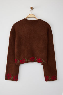 Kahverengi Yumusak Dokulu Cicek Desenli Triko H?rka TWOAW26HI00152 - Trendyolmilla фото 6