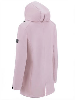 Парка женская софтшелл виндстоппер удлинённая с капюшоном розового цвета 9618_1R