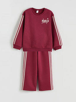 Bask?l? K?z ?ocuk Sweatshirt ve E?ofman Alt?