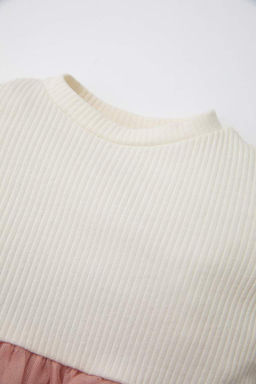 Платье-бретелька в рубчик с длинными рукавами для маленьких девочек - Defacto фото 2