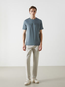 Bisiklet Yaka Bask?l? Penye Erkek Ti??rt