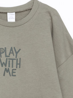 Bisiklet Yaka Uzun Kollu Bask?l? Erkek Bebek Sweatshirt ve E?ofman Alt 2li Tak?m