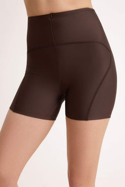 Kahverengi Toparlay?c? Orme Spor Sort/K?sa Tayt TWOSS21SR0545