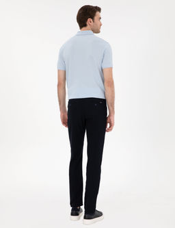 Lacivert Slim Fit Beli Lastikli Kanvas Pantolon
