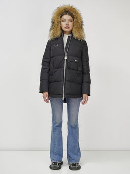 Куртка Бренд Visdeer ПРЕМИУМ КЛАССА зимняя с мехом ЕНОТА, черного цвета