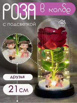 Роза подарочная в колбе, с подсветкой "Друзья", usb