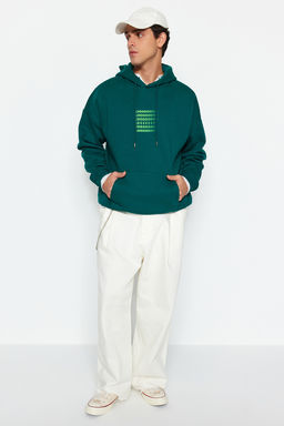TRENDYOL MAN Siyah Oversize/Genis Kesim Kapusonlu Labirent Bask? Polar Pamuk Sweatshirt TMNAW24SW00201 - Trendyolmilla фото 2