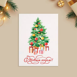 Цена за 10 шт. Открытка-мини «С Новым годом!», нарядная ёлка, 6 х 8 см