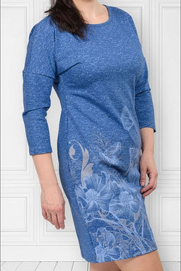 Платье футер с лайкрой, принт, берёзка - индиго (448-3) - Плиона фото 5