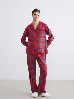 G?mlek Yaka Ekose Kad?n Pijama Tak?m?