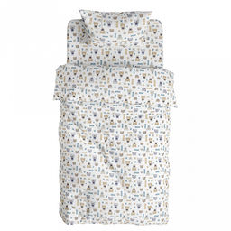 Постельное белье, ясельный комплект "Полосатые мишки" б/з, 3 предмета: пододеяльник 112х147см, простыня 100х150см, 1 наволочка 60х60см, с клапаном-запахом, бязь ГОСТ 142г/м2, хлопок 100%, упаковка "эконом" ПВХ 28х41см, "Домашняя мода" (Россия)