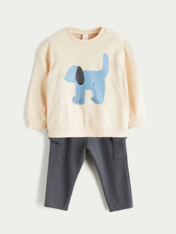 Bisiklet Yaka Erkek Bebek Sweatshirt ve Pantolon 2li