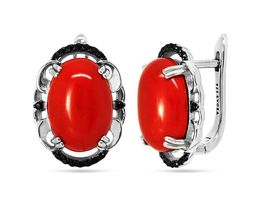 Серьги из серебра коралл, МЦВА261