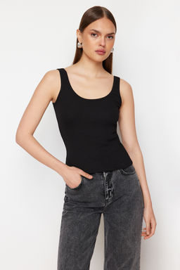 TRENDYOLMILLA Siyah-Beyaz Fitted/Vucuda Oturan Havuz Yaka Fitilli Esnek Orme Atlet TWOSS24AL00050 фото 5