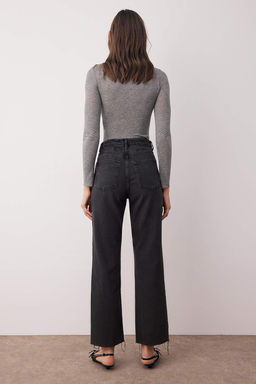Antrasit Yuksek Bel Straight Duz Paca Jeans TWOAW26JE00185 - Trendyolmilla фото 4