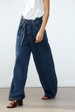 TRF HIGH-WAIST PAPERBAG BELTED JEANS - Zara фото 9