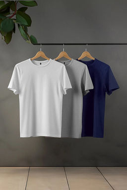 Unisex Lacivert-Gri-Ekru 3l_ Paket Siyah Slim/Dar Kesim Basic %100 Pamuk T-Shirt TMNSS19BO0007