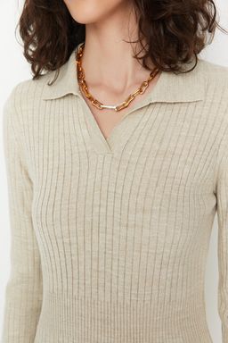 TRENDYOLMILLA Siyah Midi Triko Polo Yaka Elbise TWOAW22EL1376  фото 17