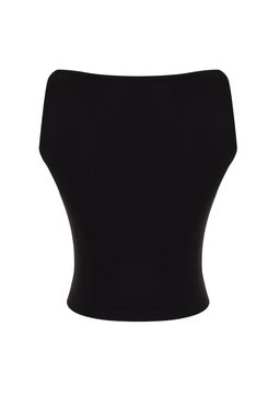 Siyah Ask?l? Fitted/Vucuda Oturan Esnek Orme Bluz TWOSS24BZ00535