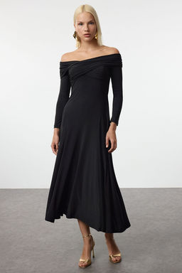 TRENDYOLMILLA Siyah A-Kesim Orme Elbise TPRAW25EL00100