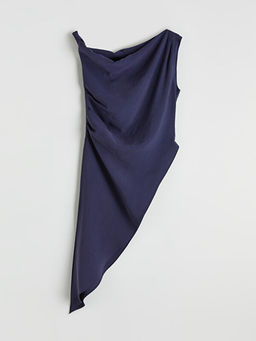 D?k?ml? Yaka Modal Kar???ml? Asimetrik Kesim Bluz