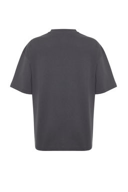 TRENDYOLMILLA Antrasit %100 Pamuk Bask?l? Oversize/Genis Kal?p Bisiklet Yaka Orme T-Shirt TWOSS24TS00133  фото 8