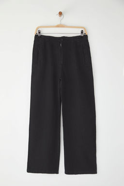 Siyah %100 Keten Yuksek Bel Cep Detayl? Straight Pantolon TWOSS25JE00245 - Trendyolmilla фото 5