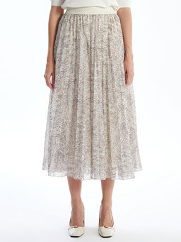 Beli Lastikli Desenli Pileli Kad?n Etek