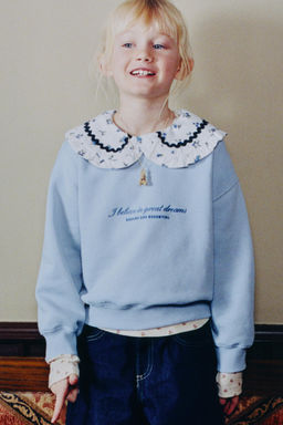 PETER PAN COLLAR SWEATSHIRT WITH SCALLOPED TRIM AND EMBROIDERED SLOGAN - Zara фото 5