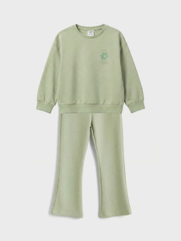 ?i?ek Bask?l? K?z ?ocuk Sweatshirt ve E?ofman Alt?