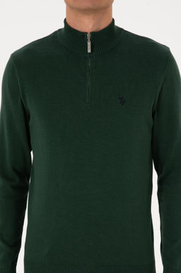 Erkek Slim Fit Yar_m Fermuarl_ Koyu Ye_il Basic Kazak - U.s. polo assn фото 6