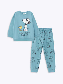 Bisiklet Yaka Snoopy Bask?l? Erkek Bebek Sweatshirt ve E?ofman Alt 2li Tak?m