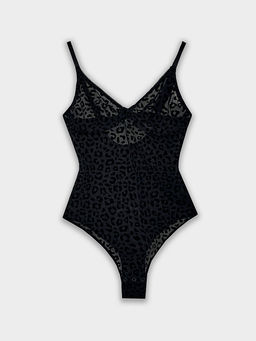 Боди женское черное с леопардовым принтом из сетки - Mark formelle фото 11