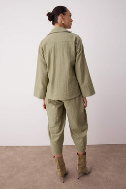 Haki Kruvaze Kimono Pantolon Dokuma Alt - Ust Tak?m TWOAW26AU00067 - Trendyolmilla фото 4