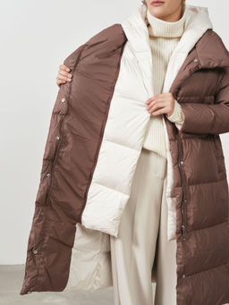 Пальто пуховик 32005 коричневый