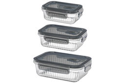 Набор 3 прямоугольных контейнеров 360 мл, 600 мл, 1000 мл с пластик. крышк. с защел., с сил.уплотн