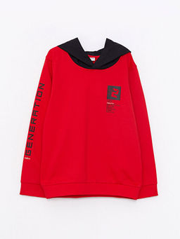 Kap??onlu Bask?l? Uzun Kollu Erkek ?ocuk Sweatshirt