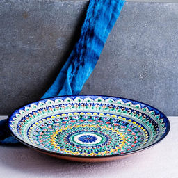Ляган узбекский Риштанская керамика «Узоры», для плова, d=42 см, синий МИКС