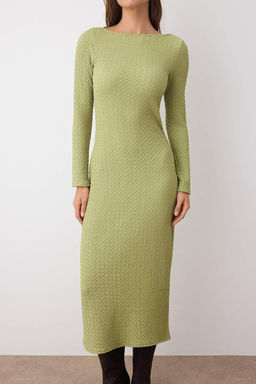 Haki Duz Dokulu Fitted/Vucuda Oturan Maxi Orme Elbise TWOAW25EL00097