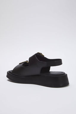 Siyah Cift Tokal? Kad?n Kal?n Taban Sandalet 
TAKAW25SD00000