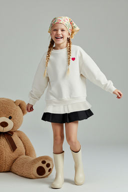 Ekru Pamuklu Kalp Baskl? Kal?n/Ici Polarl? Regular Orme K?z Cocuk Sweatshirt TKDAW26SW00023