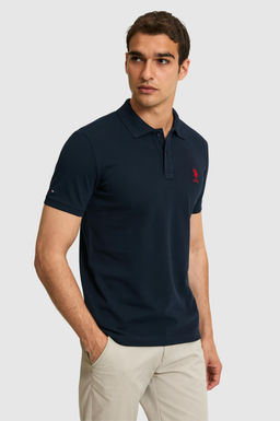Erkek Slim Fit Polo Yaka Koyu Lacivert Basic Ti__rt